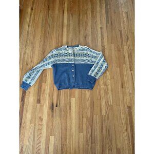 1960s vintage Jersild 100% virgin wool knitted fair isle ski sweater cardigan, M
